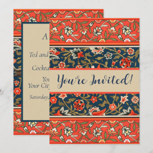Invitación Patrón rojo azul pájaro y flor