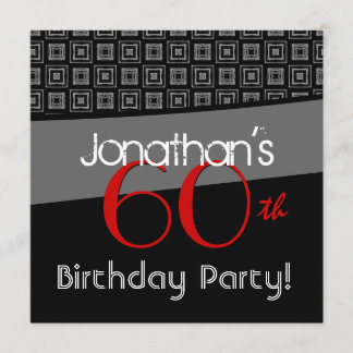 Invitación Patrón rojo negro gris de cumpleaños número 60