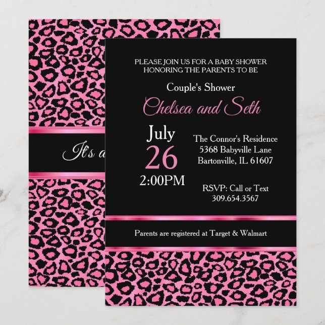 Invitación Patrón rosa Leopardo| Rosa | Baby Girl Shower 🤰 (Anverso / Reverso)