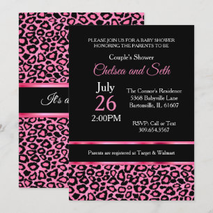Invitación Patrón rosa Leopardo  Rosa   Baby Girl Shower 🤰