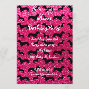 Invitación Patrón rosa rosado de purpurina dachshund