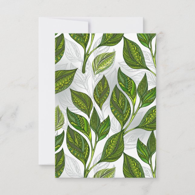 Invitación Patrón sin inconvenientes con hojas de té verdes (Anverso)