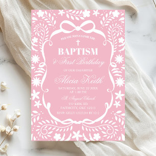 Invitación Patrón Talavera Cielito Lindo Rosa Bautizo