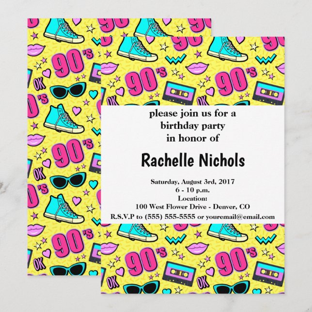 Invitación Patrón Totalmente de los 90 (Anverso / Reverso)