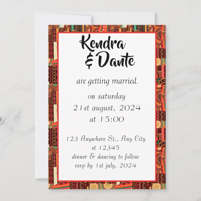 Invitación Patrón tribal afrocéntrico de Kente (Anverso)