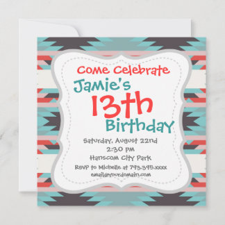 Invitación Patrón tribal azteca nativo americano rojo azul