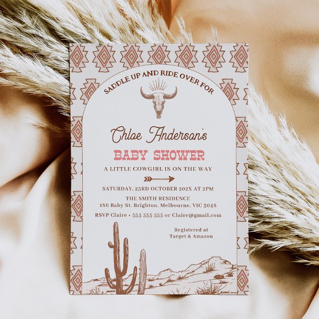 Invitación Patrón tribal Boho Arco Rodeo Baby Shower Occident (Boho Rodeo Baby Shower Invitation Girl, Cowgirl Baby Shower Invitation, Western, Wild West Tribal)