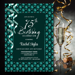 Invitación Patrón Verde de Diamantes Fiesta de Cumpleaños 75