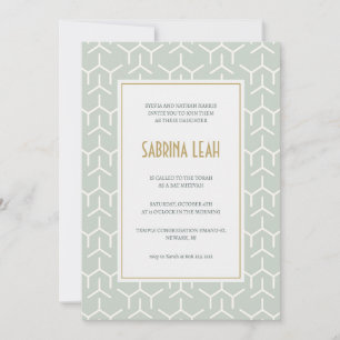 Invitación Patrón verde moderno Bat Mitzvah
