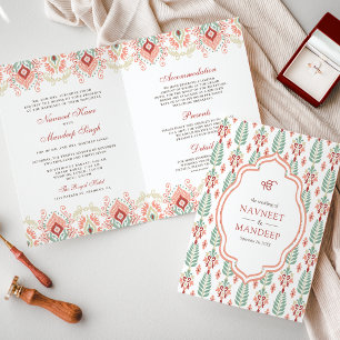 Invitación Patrón verde naranja todo en un Boda sij