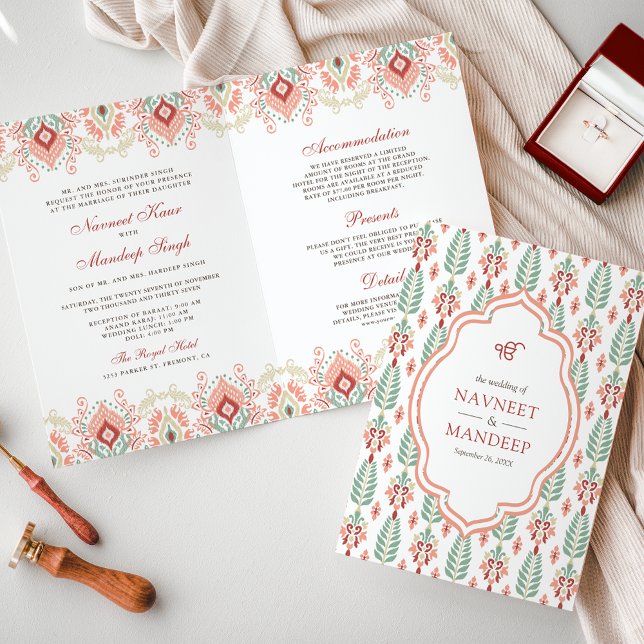 Invitación Patrón verde naranja todo en un Boda sij (Subido por el creador)