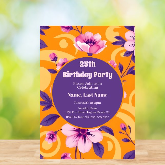 Invitación Patrón vibrante de la flor de verano - Vestido de  (Vibrant Summer Flower Pattern – Dopamine Dressing Birthday Party Invitation )