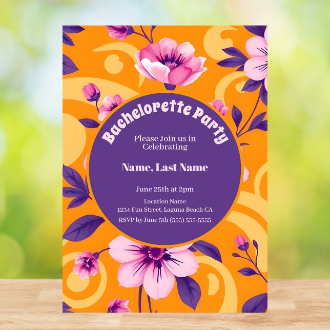 Invitación Patrón vibrante de la flor de verano - Vestido de  (Vibrant Summer Flower Pattern – Dopamine Dressing-Bachelorette Party Invitation)