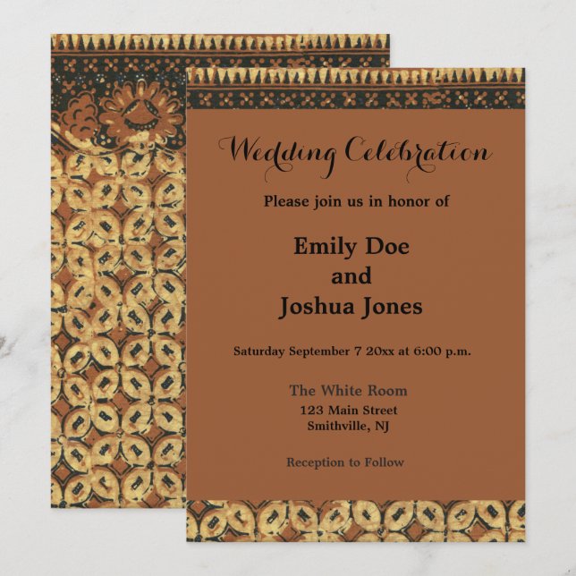Invitación Patrón vintage de batik indonesio Kawung rústico (Anverso / Reverso)