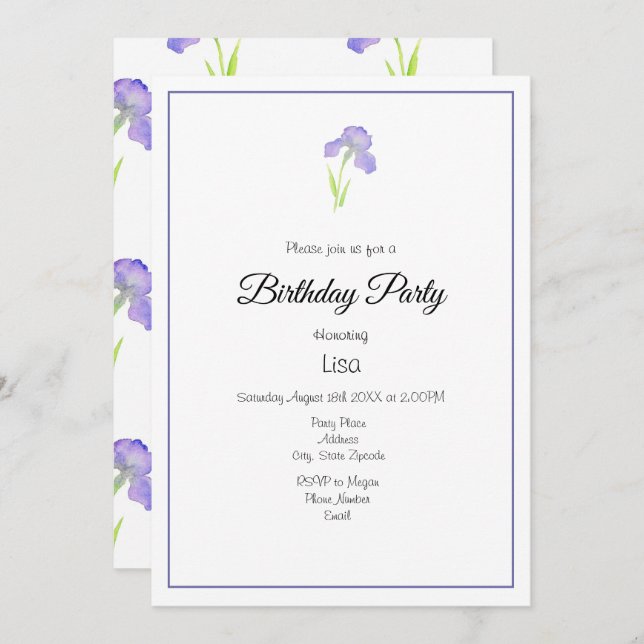 Invitación Patrón Violet Iris e Iris (Anverso / Reverso)