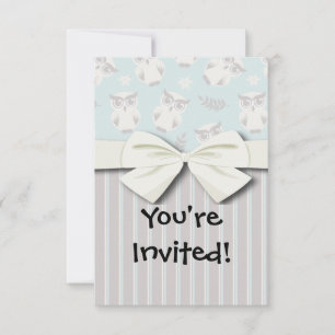 Invitación patrón y rayas de búho blanco lindo