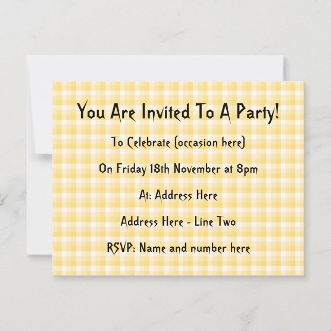Invitación Patrón Yellow Gingham Check. (Anverso)