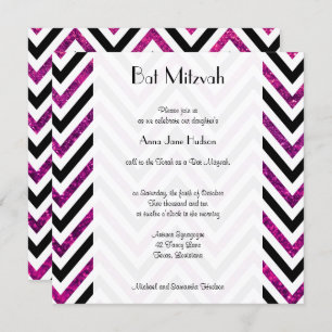 Invitación Patrón Zigzag, Chevron, Purpurina Rosa, Bat Mitzva