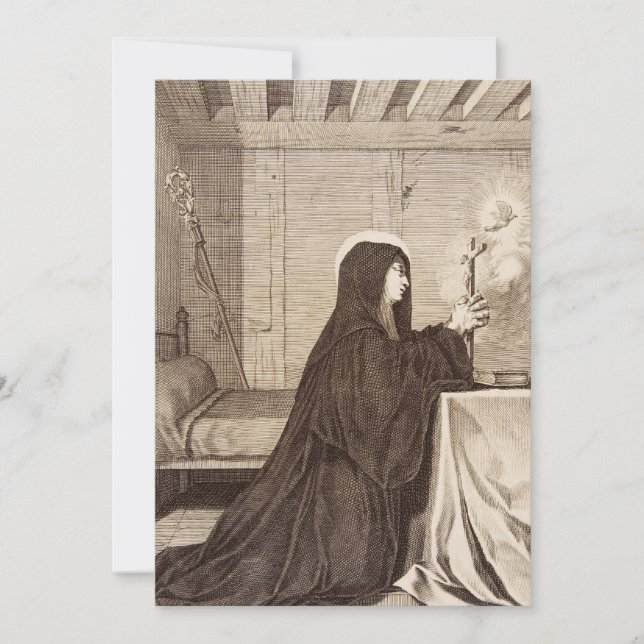 Invitación Patrona de la escuela de Saint Scholastica (Anverso)