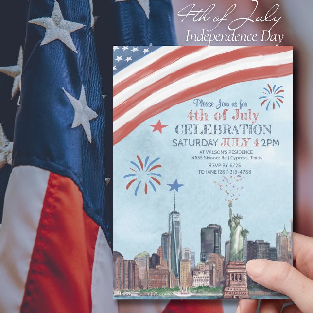 Invitación Patronato Patriótico NYC Skyline 4 de Julio Celebr (Patriotic NYC Skyline 4th of July Celebration Invitatio)