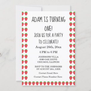 Invitación Patrones de fresa Personalizado Edad Primer Fiesta