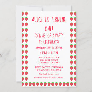 Invitación Patrones de fresa Primer cumpleaños Fiesta Persona