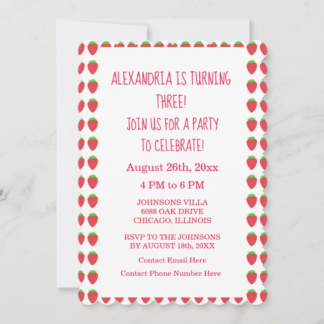 Invitación Patrones de fresa tercera edad Personalizado Fiest (Anverso)