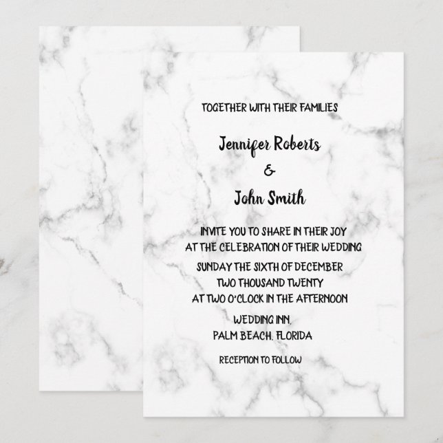 Invitación Patrones De Mármol Boda Elegante Blanca Y Negra (Anverso / Reverso)