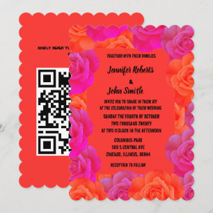 Invitación Patrones de Rosa floral Naranja rosa Boda de códig