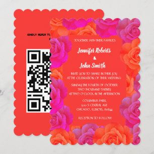 Invitación Patrones de Rosa floral rosa naranja Boda de códig