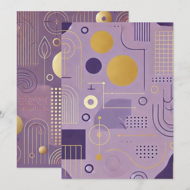 Invitación Patrones escandinavos imprimibles púrpura y dorado (Anverso / Reverso)