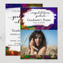 Invitación Patrones geométricos coloridos Fiesta de graduació