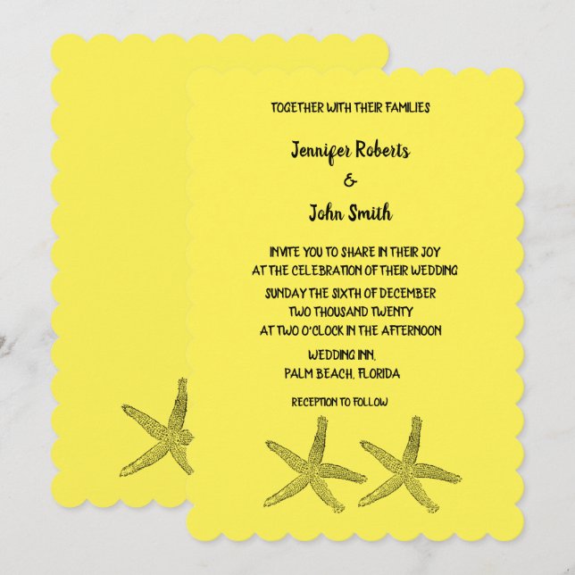 Invitación Patrones Starfish Boda amarillo negro colorido (Anverso / Reverso)