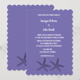 Invitación Patrones Starfish Purple White Cute Beach Wedding