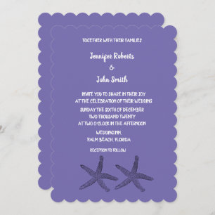 Invitación Patrones Starfish Purple White Cute Beach Wedding
