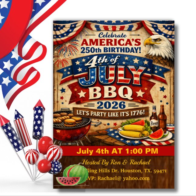 Invitación Patrotic BBQ 4th of July America's 250th  (Subido por el creador)