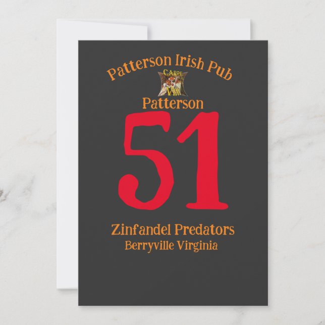 Invitación Patterson Irish Pub Zinfandel Predators Berryville (Anverso)