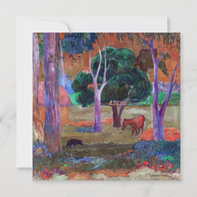 Invitación Paul Gauguin - Paisaje con cerdo y caballo (Anverso)