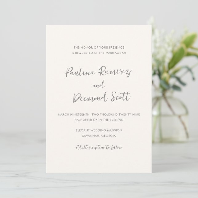 Invitación Paulina Marfil Moderno Simple Elegante Boda (Anverso de pie)