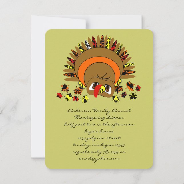 Invitación Pavo Adorable (Anverso)