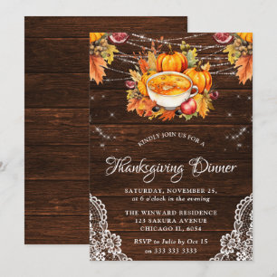 Invitación Pavo asado de otoño rústico de Acción de Gracias e