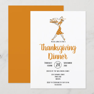 Invitación Pavo Asado Retro Cena de Acción de Gracias
