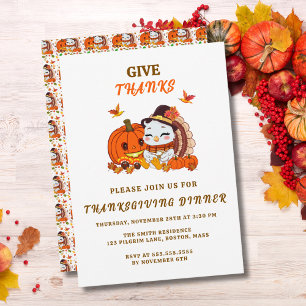 Invitación Pavo bebé y calabaza celebrando el día de acción d