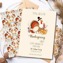 Invitación Pavo de Acción de Gracias con calabazas, Follaje d