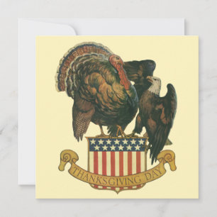 Invitación Pavo de Acción de Gracias Vintage, Águila, Bandera