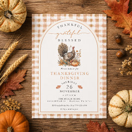 Invitación Pavo de acuarela de otoño Gingham Día de Acción de