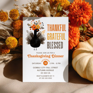 Invitación Pavo de acuarela Otoño Floral Cena de Acción de Gr