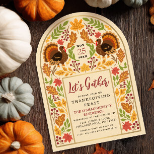 Invitación Pavo de la Cena de Acción de Gracias y Arco de Hoj