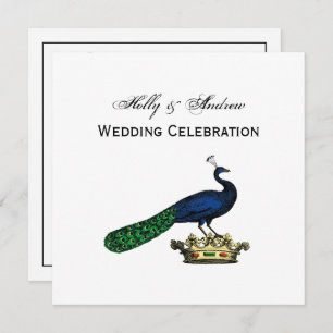 Invitación Pavo de pavo real con estilo heráldico en la coron