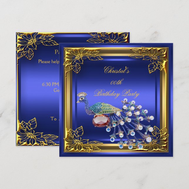 Invitación Pavo Dorado Elite Fiesta de Cumpleaños Elegante (Anverso / Reverso)
